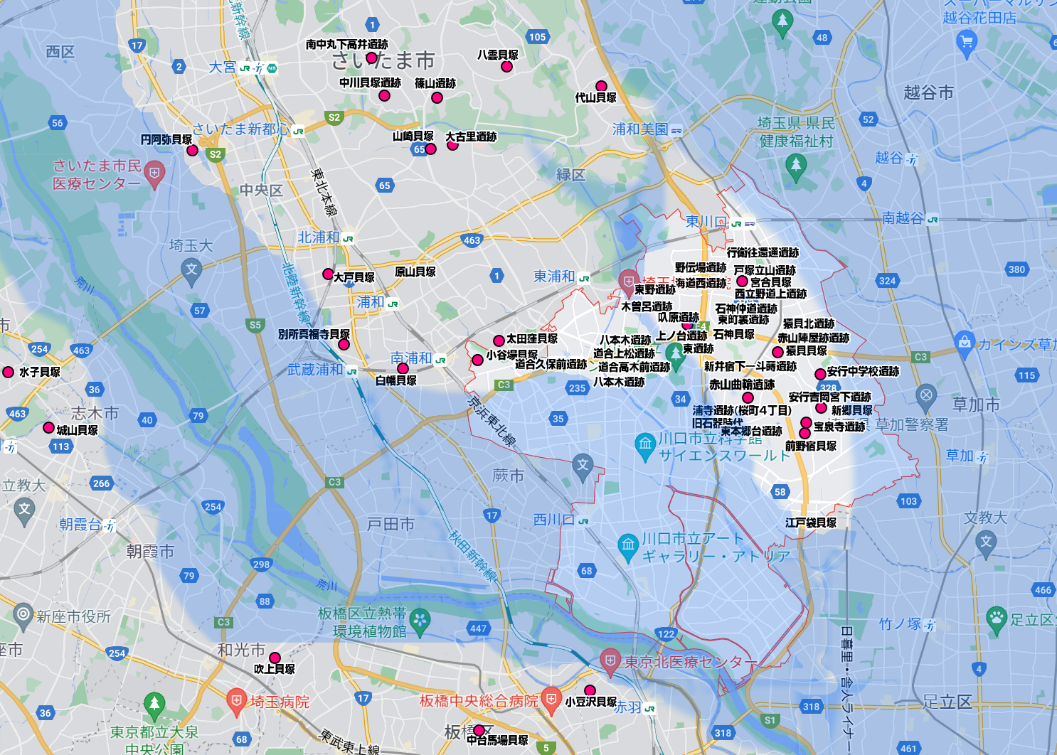 川口市さいたま市南部海岸線・貝塚